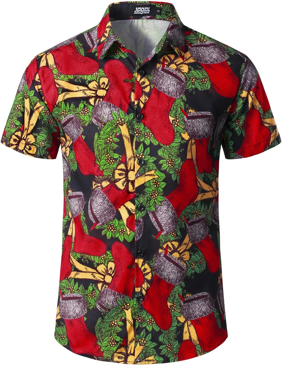 JOGAL Men's Christmas Shirt Santa Claus Party Flamingo Casual Hawaiian Shirts
