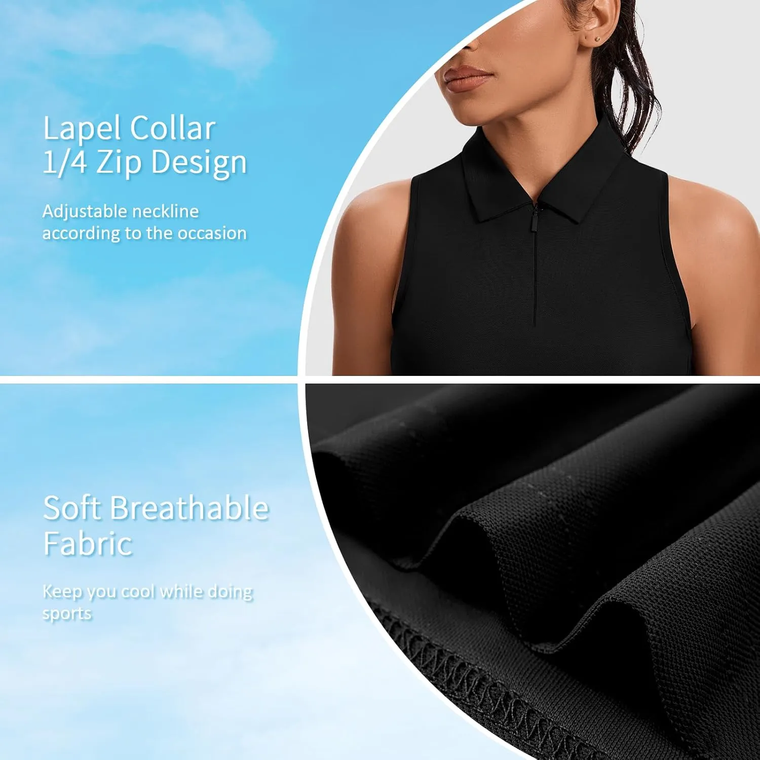 JoyGirl Womens Golf Shirt Sleeveless Polo Shirts Racerback Collared Tennis Shirt Zip up Quick Dry Athletic Tank Tops