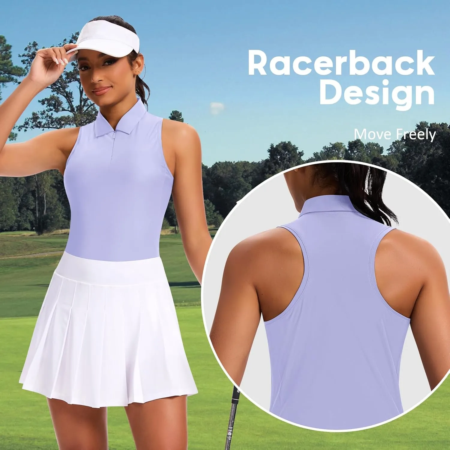 JoyGirl Womens Golf Shirt Sleeveless Polo Shirts Racerback Collared Tennis Shirt Zip up Quick Dry Athletic Tank Tops