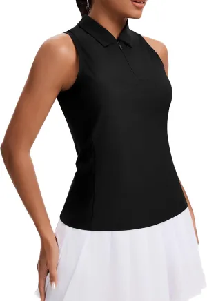 JoyGirl Womens Golf Shirt Sleeveless Polo Shirts Racerback Collared Tennis Shirt Zip up Quick Dry Athletic Tank Tops
