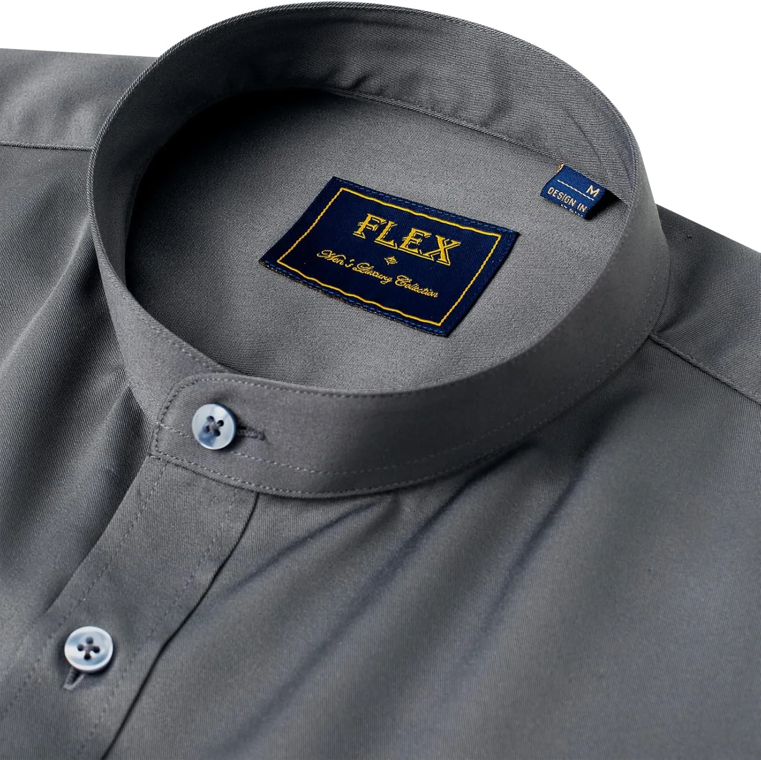 J.VER Mens Banded Collar Dress Shirts Long Sleeve Button Down Mandarin Collar Shirt Solid Stretch Shirt with Pocket