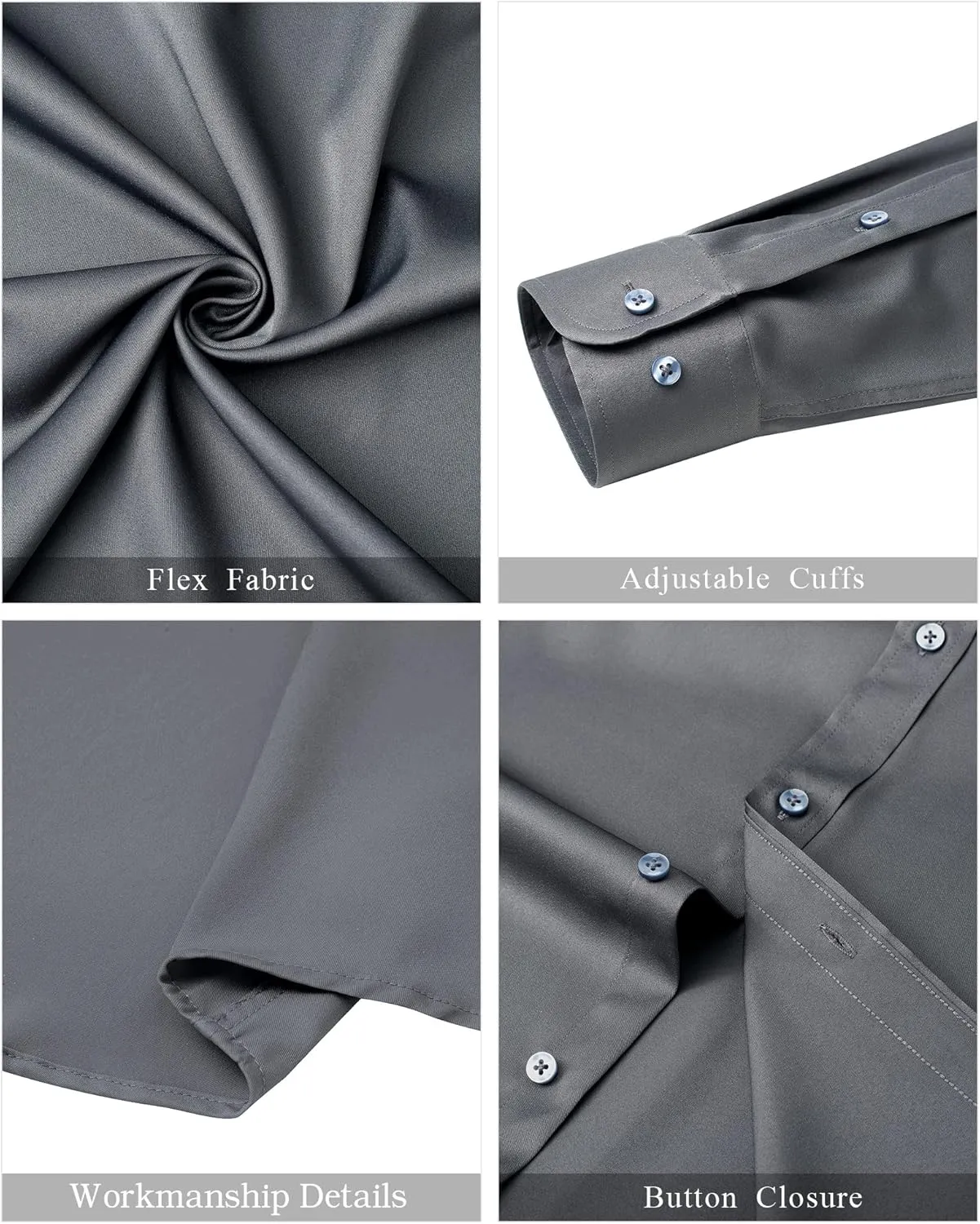 J.VER Mens Banded Collar Dress Shirts Long Sleeve Button Down Mandarin Collar Shirt Solid Stretch Shirt with Pocket