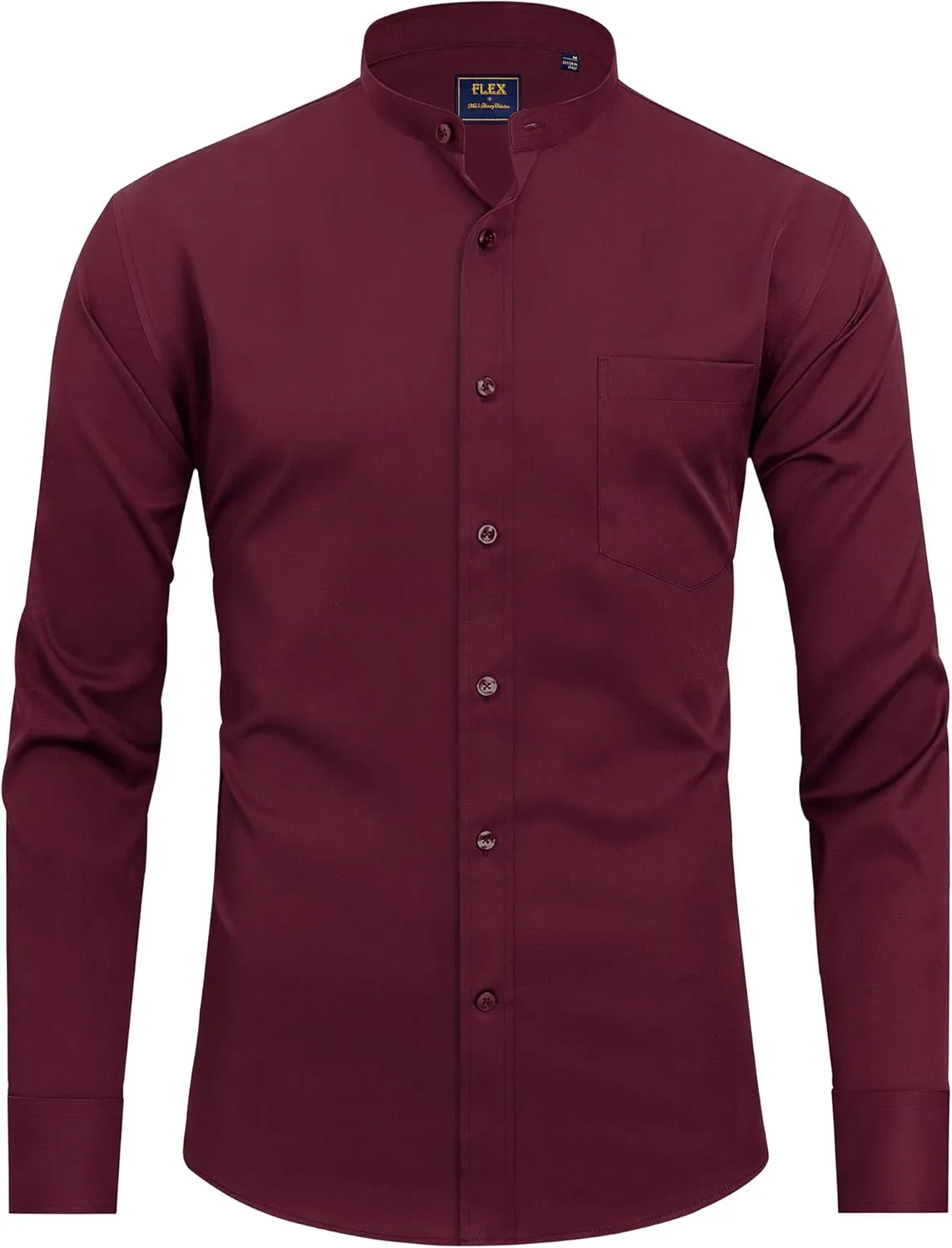 J.VER Mens Banded Collar Dress Shirts Long Sleeve Button Down Mandarin Collar Shirt Solid Stretch Shirt with Pocket