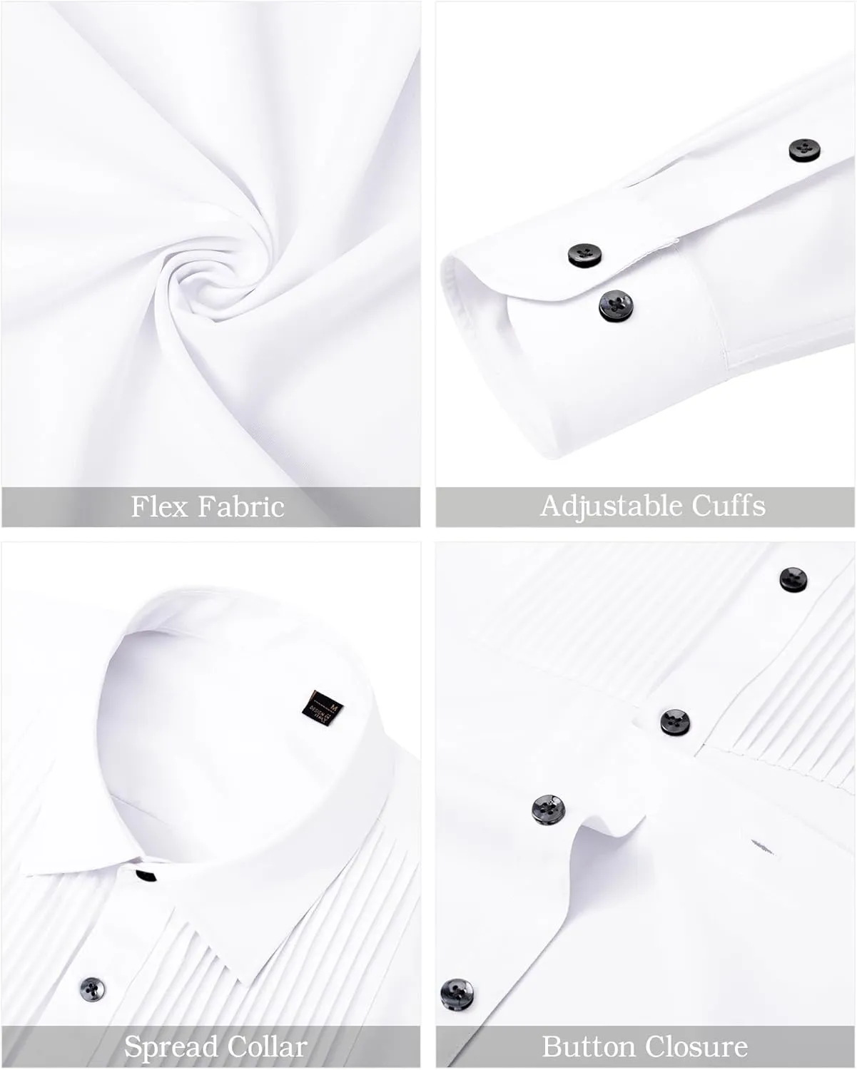 J.VER Men's Tuxedo Shirt Formal Dress Shirt Pleated Long Sleeve Button Down Shirts for Prom Party Wedding