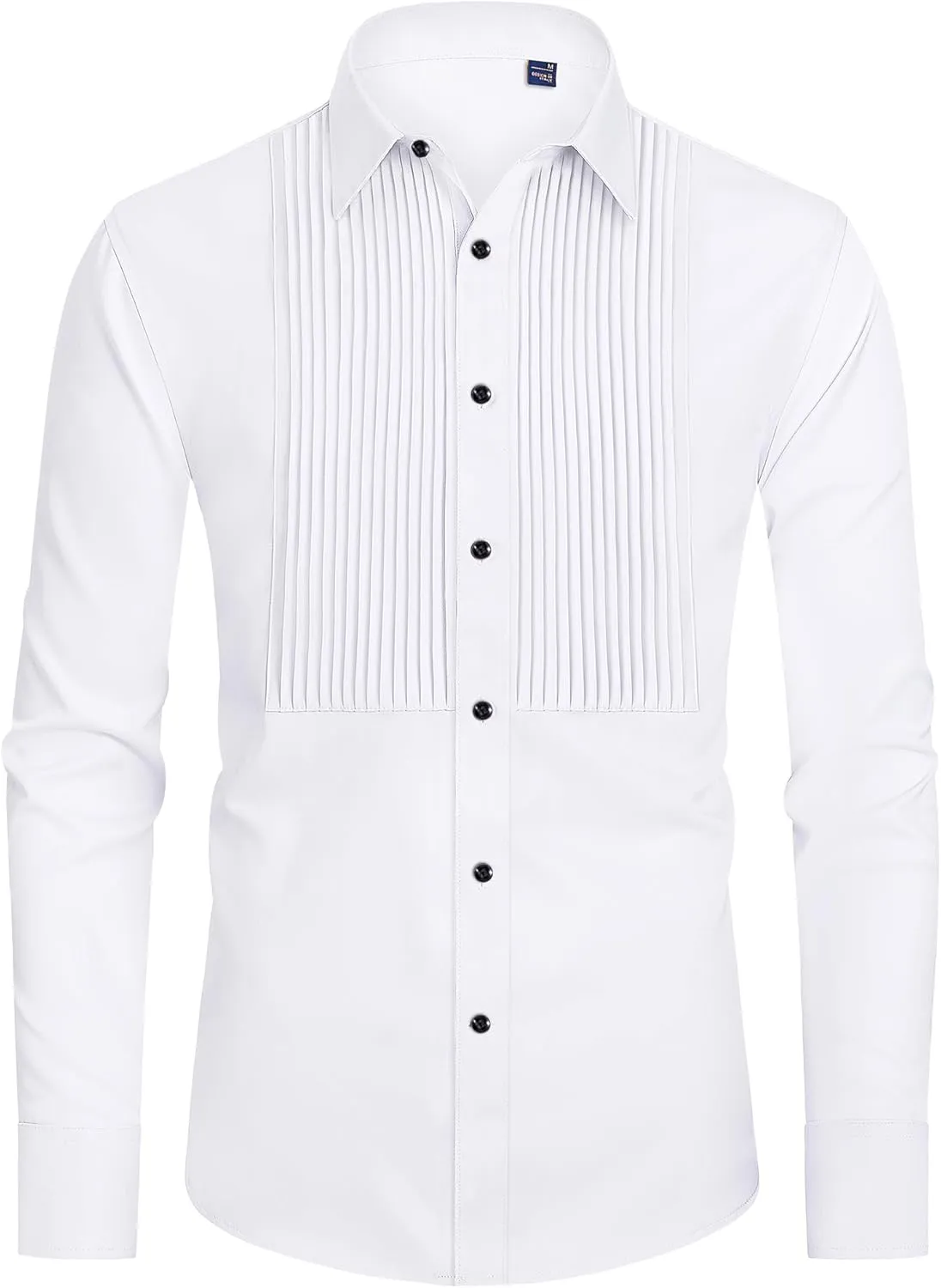 J.VER Men's Tuxedo Shirt Formal Dress Shirt Pleated Long Sleeve Button Down Shirts for Prom Party Wedding