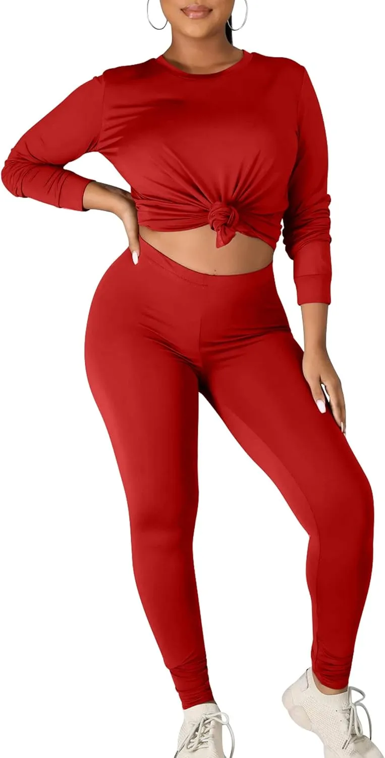 Kaximil Women's Workout Tracksuit 2 Piece Outfits Long Sleeve Top Legging Jogger Pants Set