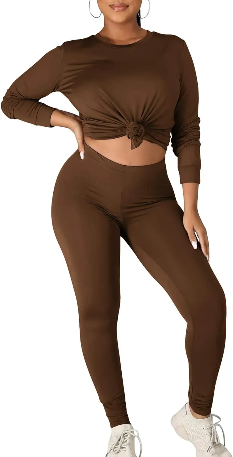 Kaximil Women's Workout Tracksuit 2 Piece Outfits Long Sleeve Top Legging Jogger Pants Set