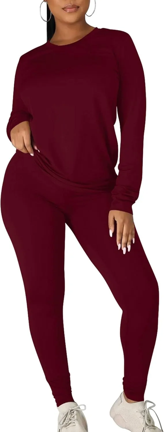 Kaximil Women's Workout Tracksuit 2 Piece Outfits Long Sleeve Top Legging Jogger Pants Set