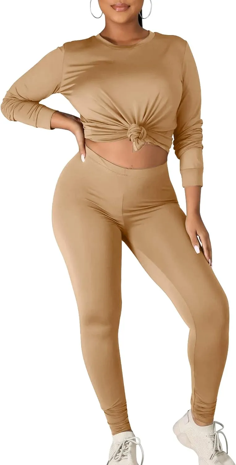 Kaximil Women's Workout Tracksuit 2 Piece Outfits Long Sleeve Top Legging Jogger Pants Set