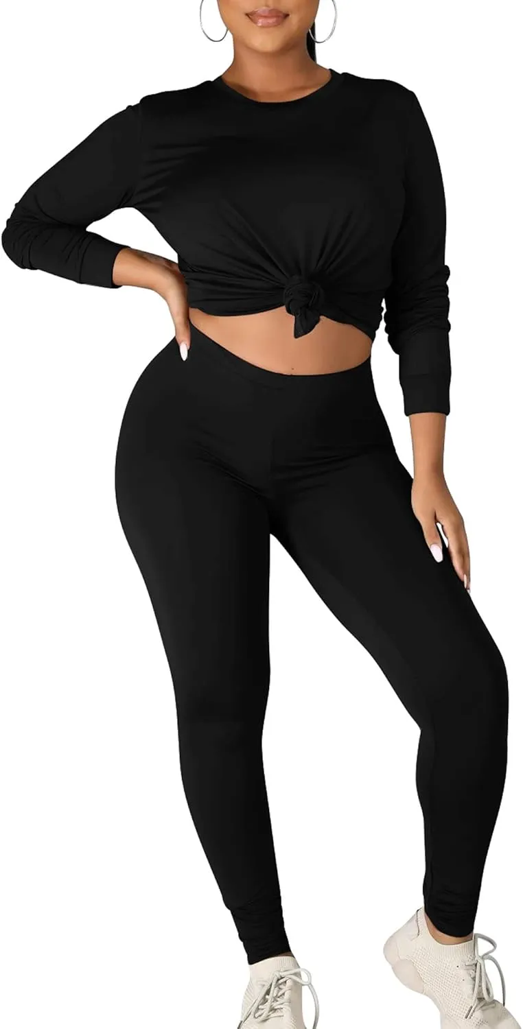 Kaximil Women's Workout Tracksuit 2 Piece Outfits Long Sleeve Top Legging Jogger Pants Set