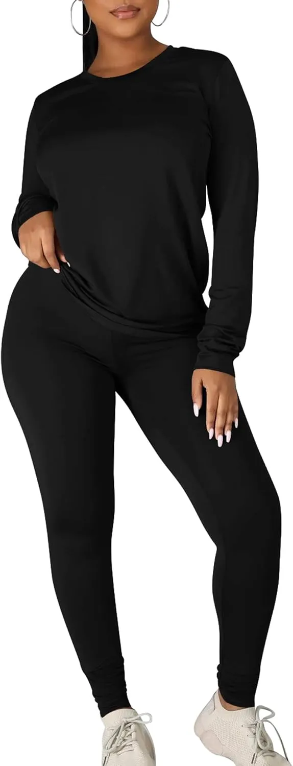 Kaximil Women's Workout Tracksuit 2 Piece Outfits Long Sleeve Top Legging Jogger Pants Set