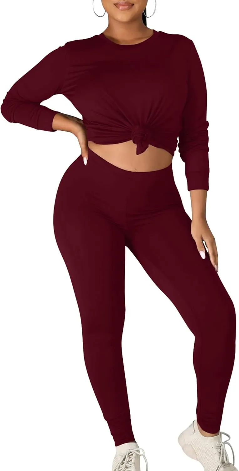Kaximil Women's Workout Tracksuit 2 Piece Outfits Long Sleeve Top Legging Jogger Pants Set