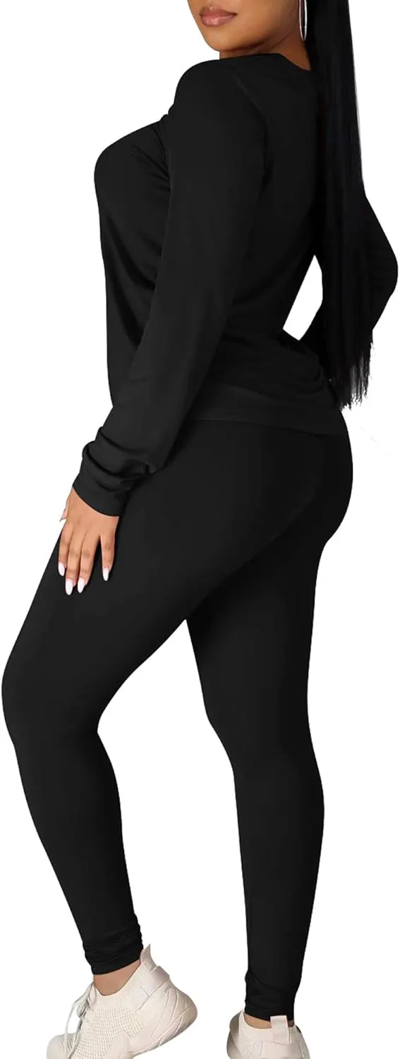 Kaximil Women's Workout Tracksuit 2 Piece Outfits Long Sleeve Top Legging Jogger Pants Set