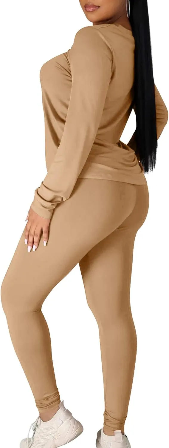 Kaximil Women's Workout Tracksuit 2 Piece Outfits Long Sleeve Top Legging Jogger Pants Set