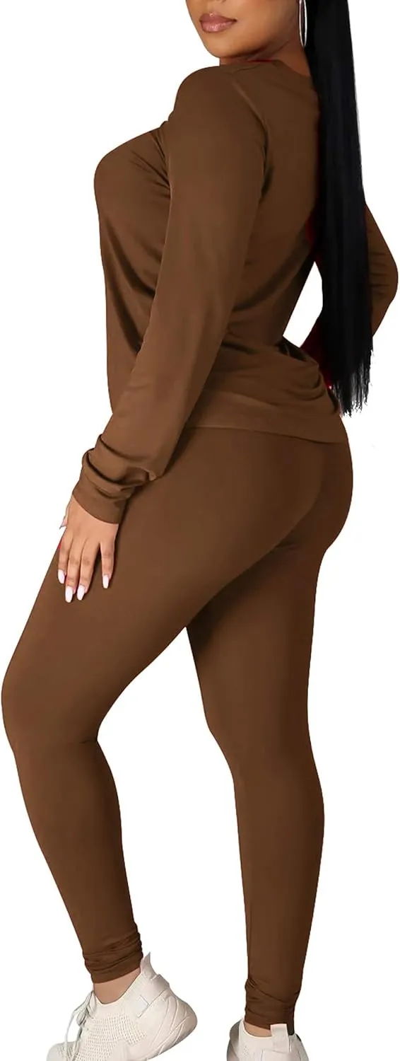 Kaximil Women's Workout Tracksuit 2 Piece Outfits Long Sleeve Top Legging Jogger Pants Set