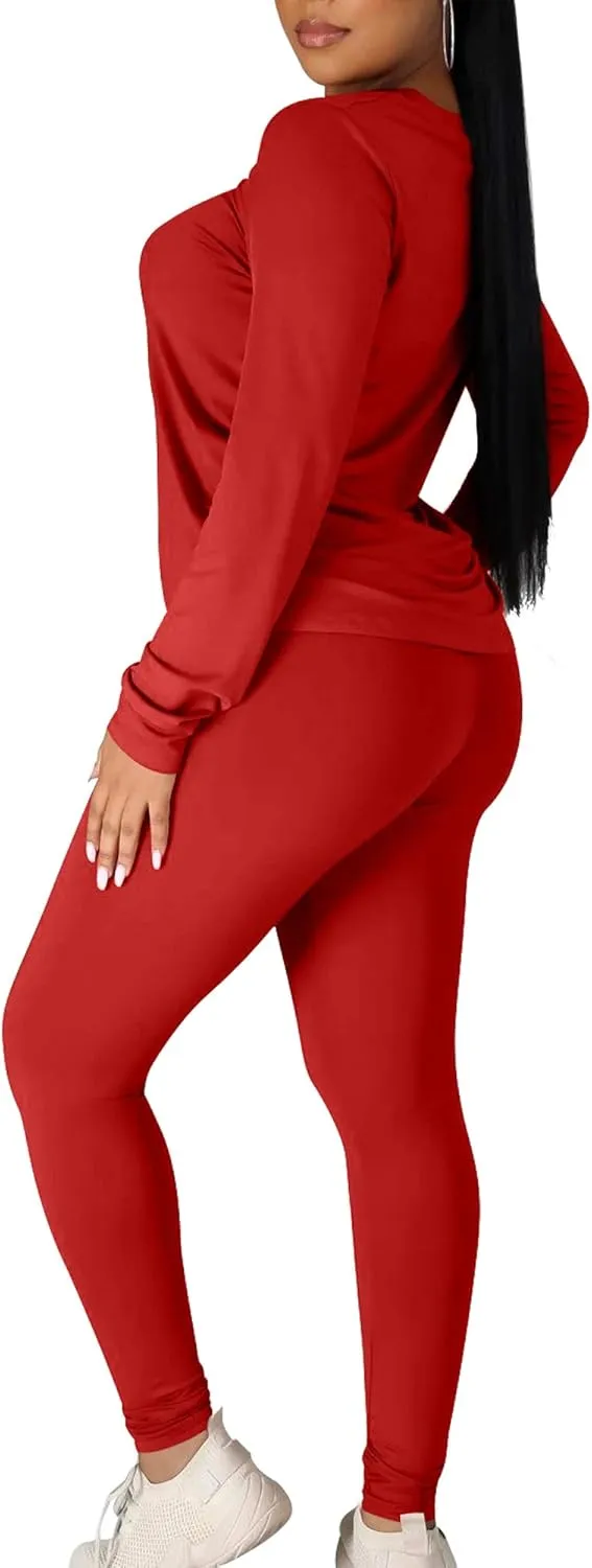 Kaximil Women's Workout Tracksuit 2 Piece Outfits Long Sleeve Top Legging Jogger Pants Set