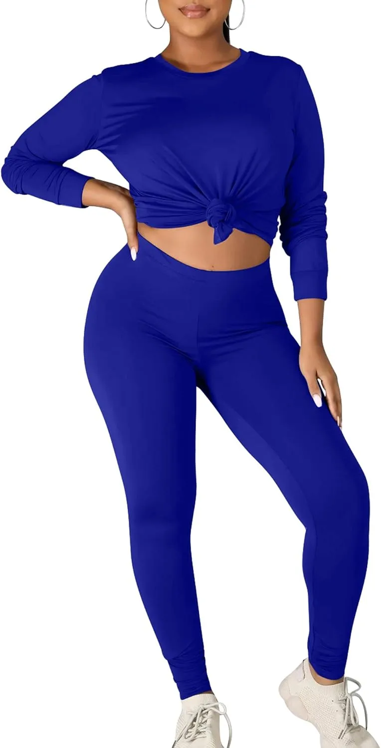 Kaximil Women's Workout Tracksuit 2 Piece Outfits Long Sleeve Top Legging Jogger Pants Set