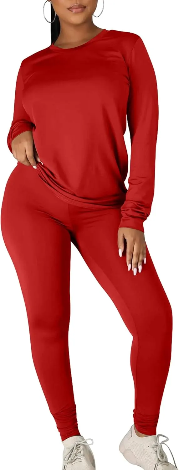 Kaximil Women's Workout Tracksuit 2 Piece Outfits Long Sleeve Top Legging Jogger Pants Set