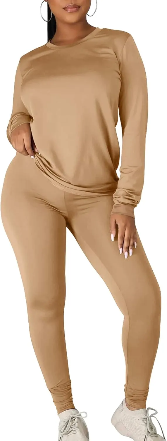 Kaximil Women's Workout Tracksuit 2 Piece Outfits Long Sleeve Top Legging Jogger Pants Set