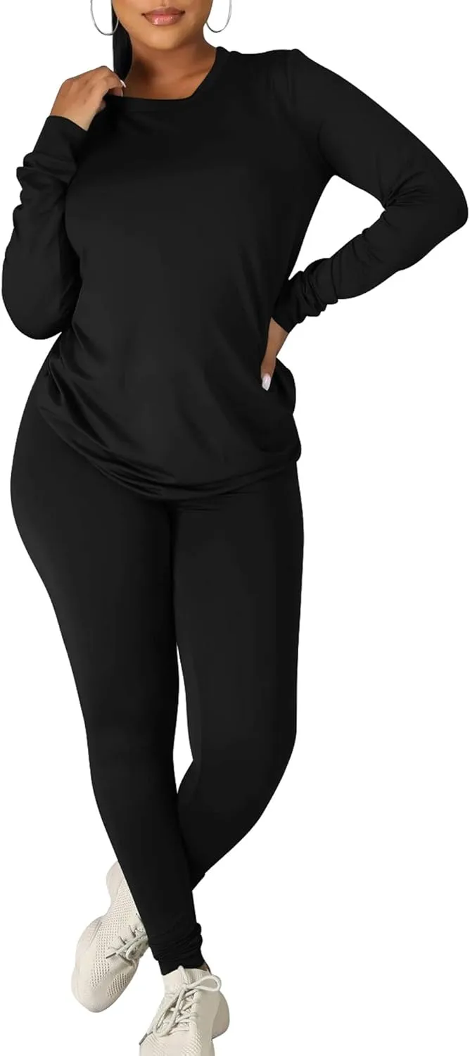 Kaximil Women's Workout Tracksuit 2 Piece Outfits Long Sleeve Top Legging Jogger Pants Set