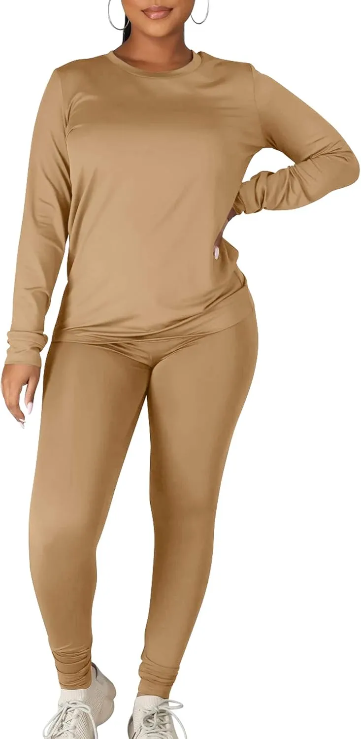 Kaximil Women's Workout Tracksuit 2 Piece Outfits Long Sleeve Top Legging Jogger Pants Set