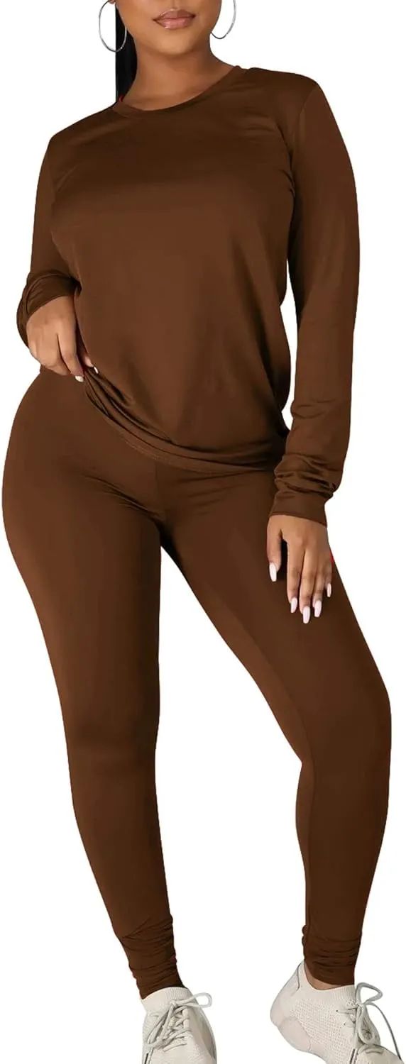 Kaximil Women's Workout Tracksuit 2 Piece Outfits Long Sleeve Top Legging Jogger Pants Set
