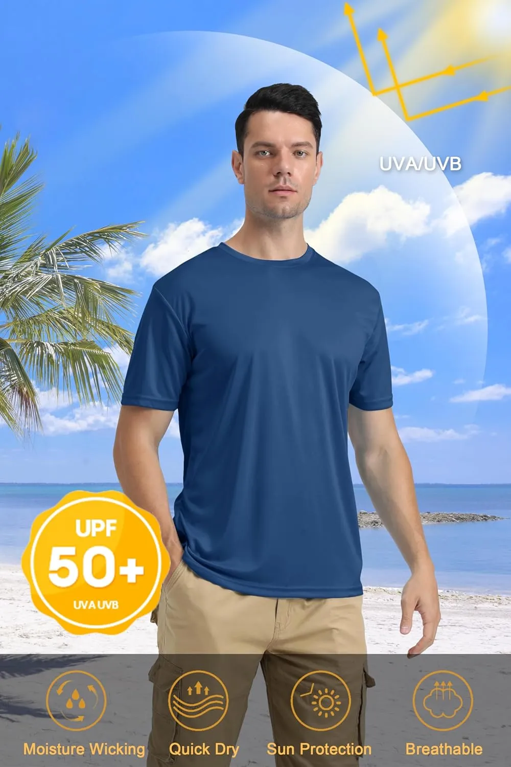 KEFITEVD Men's Short Sleeve UPF 50  Sun Protection Shirts Quick Dry Rashguard Swim Shirt SPF Workout Fishing Athletic T-Shirt
