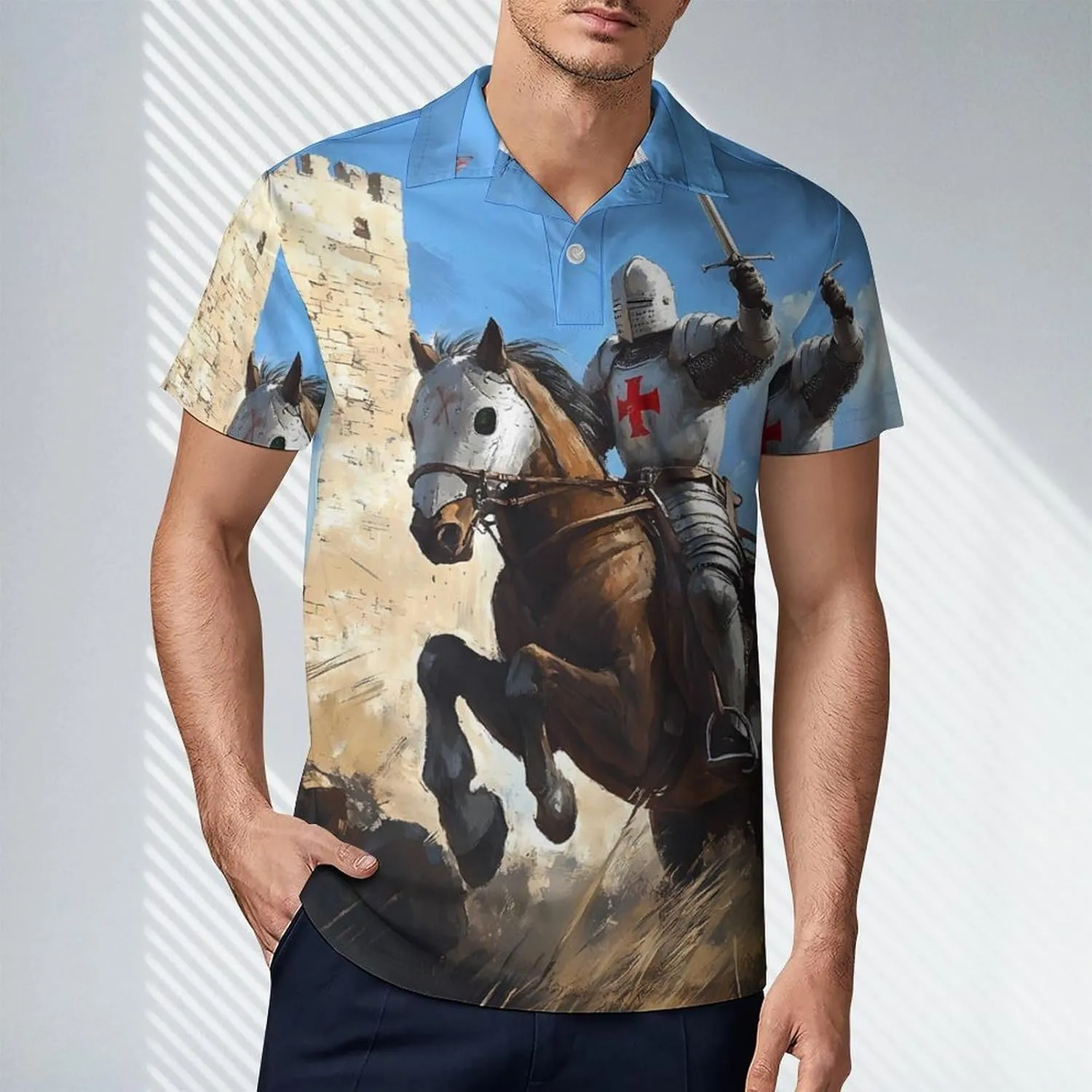 Knight Templar Vintage Men's Polo-Shirt Regular-Fit Short Sleeve Sports Quick Dry Golf Tennis T-Shirt