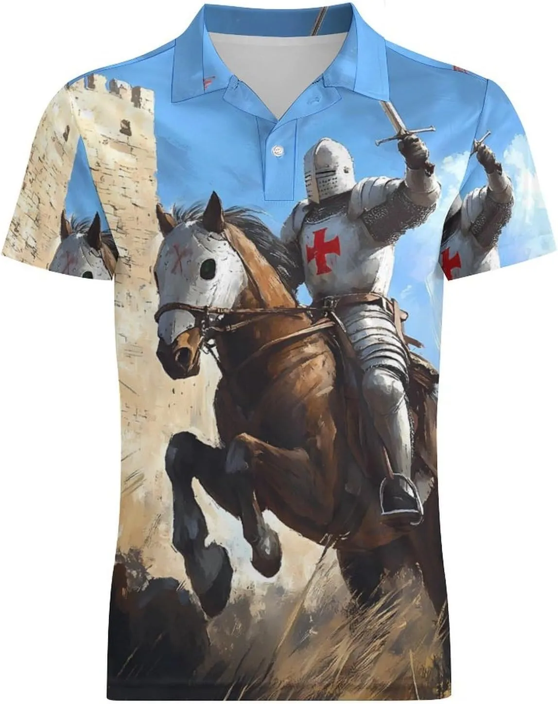 Knight Templar Vintage Men's Polo-Shirt Regular-Fit Short Sleeve Sports Quick Dry Golf Tennis T-Shirt
