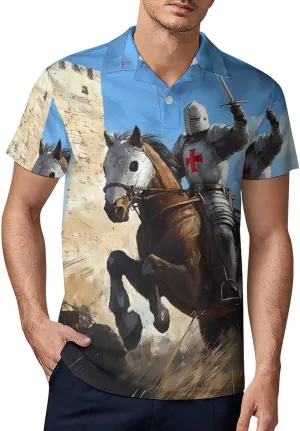 Knight Templar Vintage Men's Polo-Shirt Regular-Fit Short Sleeve Sports Quick Dry Golf Tennis T-Shirt