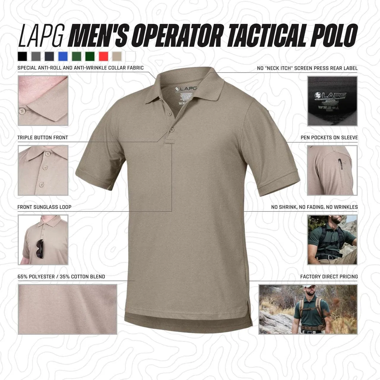 LAPG Men's Operator Tactical Short Sleeve Polo Shirt, Lightweight & Comfortable Anti-Wrinkle Uniform Polo Shirt for Men