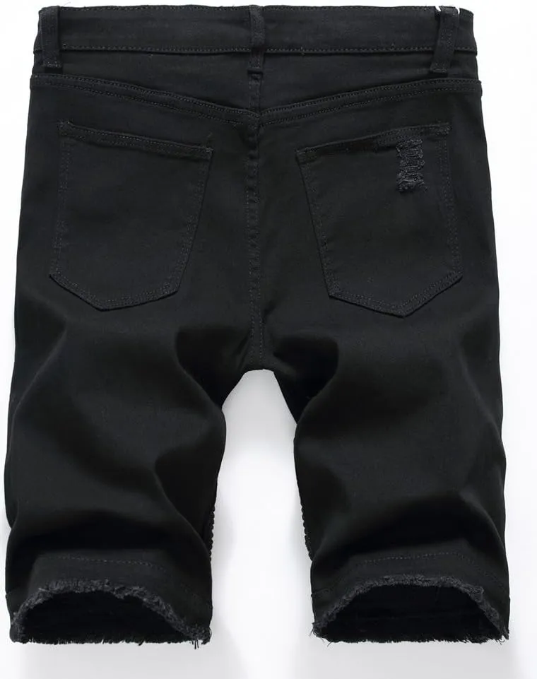 Lavnis Men's Casual Denim Shorts Classic Fit Ripped Distressed Summer Jeans Shorts