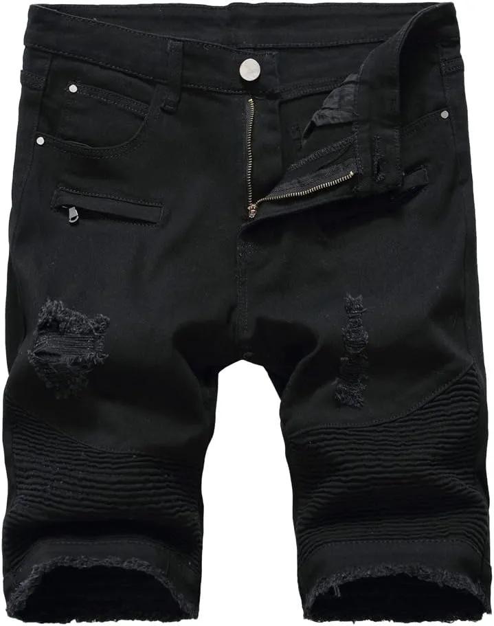 Lavnis Men's Casual Denim Shorts Classic Fit Ripped Distressed Summer Jeans Shorts