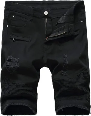Lavnis Men's Casual Denim Shorts Classic Fit Ripped Distressed Summer Jeans Shorts