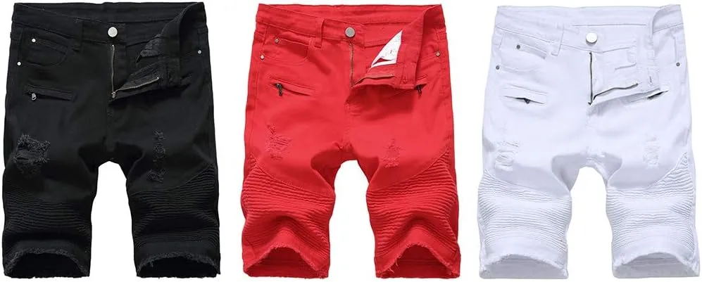 Lavnis Men's Casual Denim Shorts Classic Fit Ripped Distressed Summer Jeans Shorts
