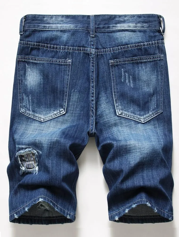 Lavnis Men's Moto Biker Jeans Shorts Ripped Distressed Denim Shorts with Broken Hole