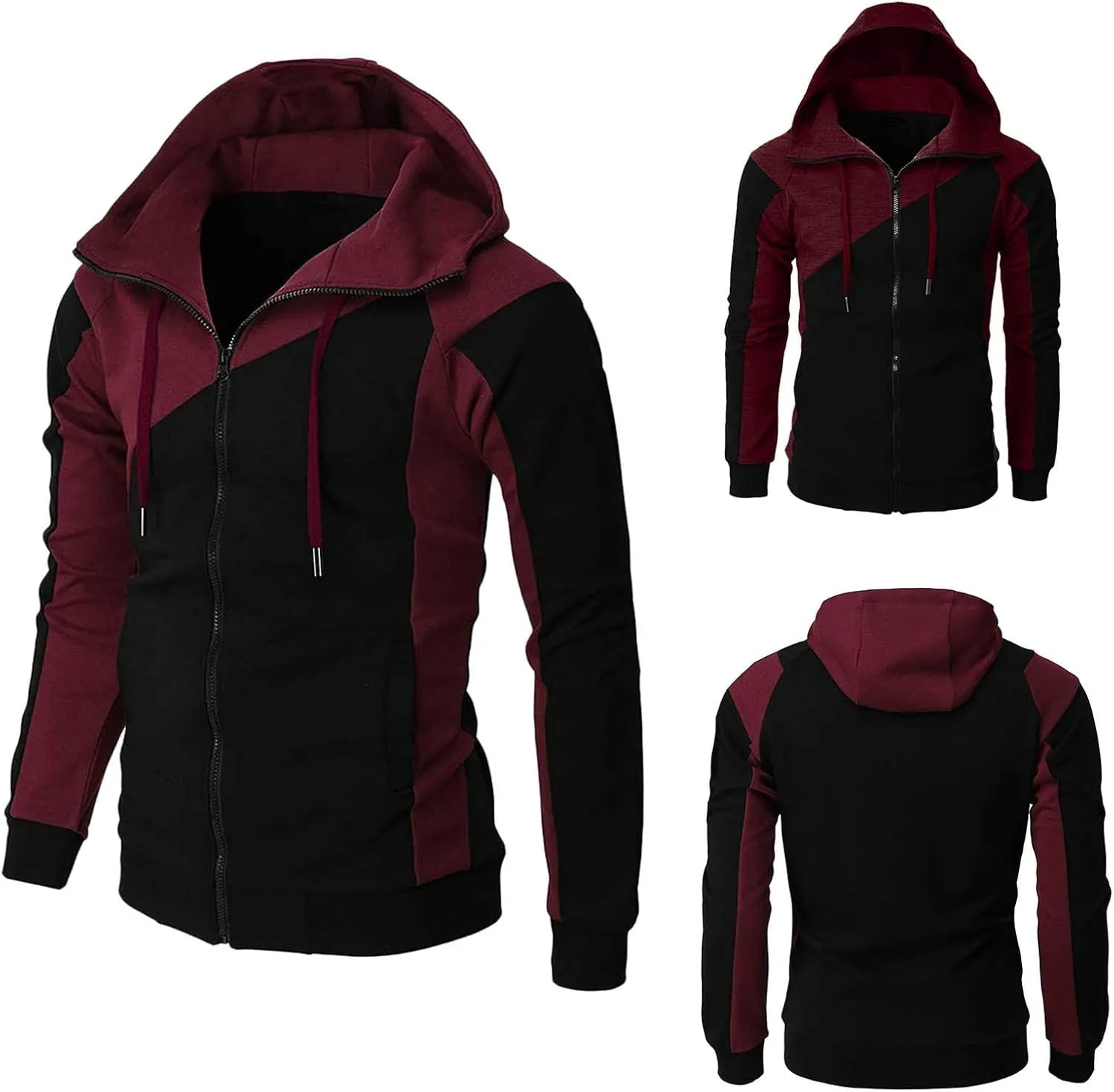 LCMTWX Hoodies for Men Hoodie Splicing Large Size Sweater Jacket Midweight Fleece Sweatshirt Solid Color Sweatshirt With