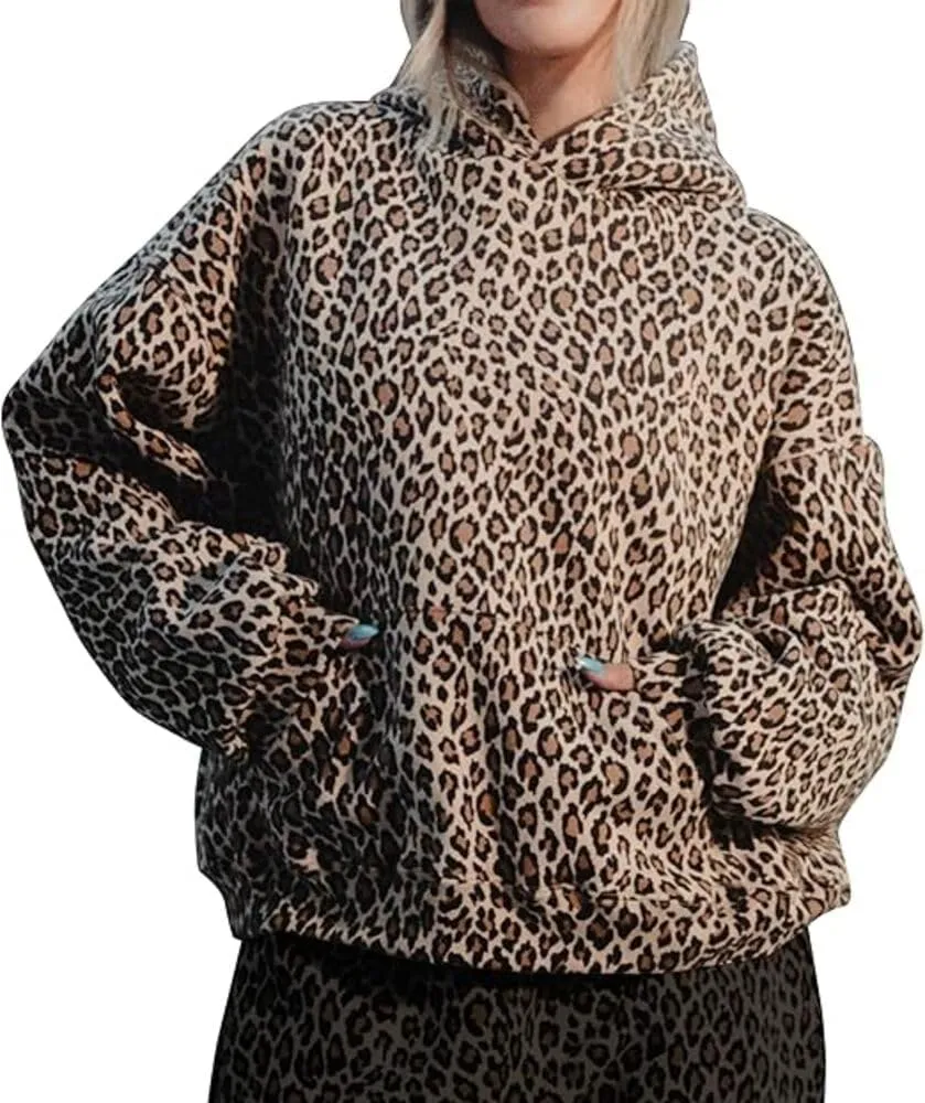 Leopard Print Hoodie For Women Oversized Cheetah Print Hoodie Sweatshirt Y2k Hoodie Pullover Tops