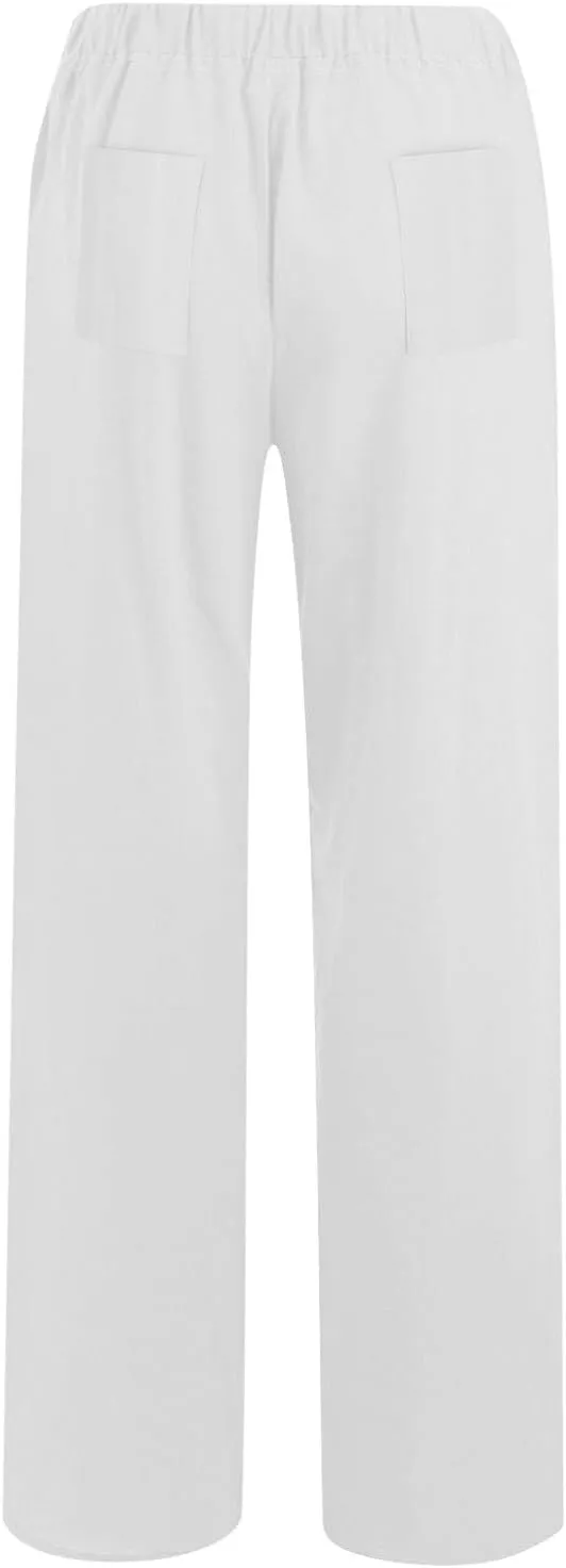 Linen Blend Pants for Women Summer Wide Leg High Waist Palazzo Flowy Loose Trousers Casuals Loungee Business Pants