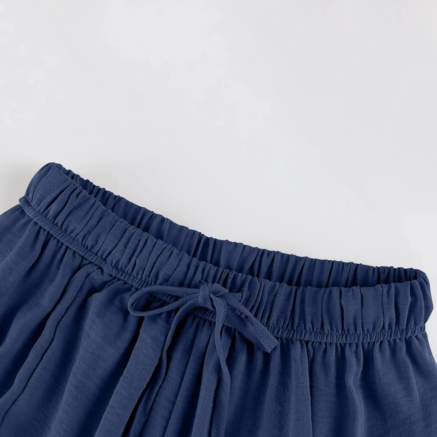 Linen Pants for Women Casual Summer Drawstring High Waisted Wide Leg Pants Loose Fit Multi-Pocket Solid Trousers Baggy