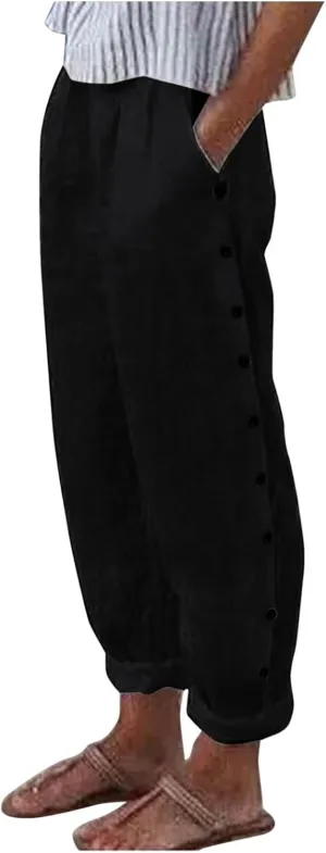 Linen Pants for Women Summer High Waisted Elastic Straight Leg Lounge Pants Casual Loose Lightweight Beach Trousers