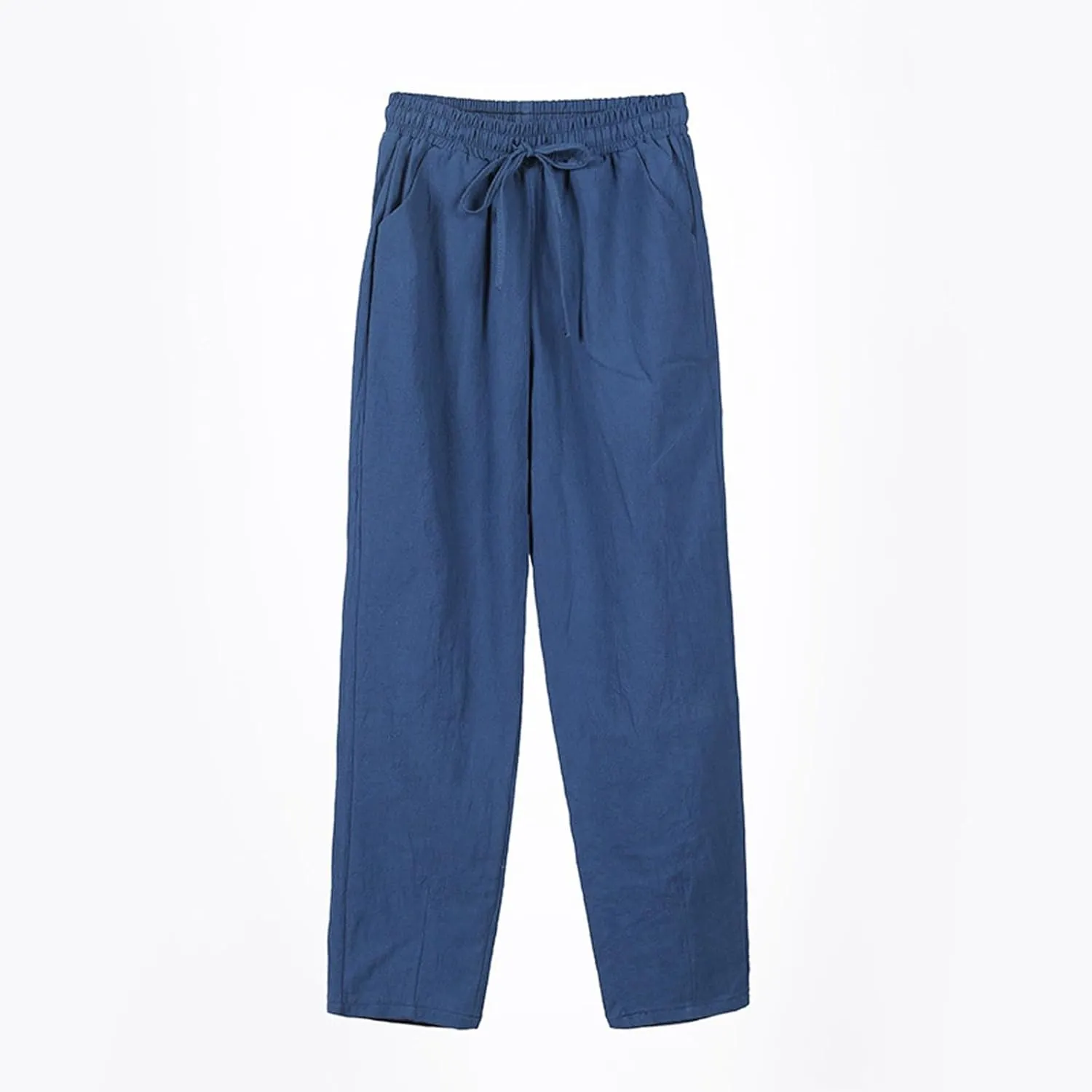 Linen Pants Women Wide Leg Palazzo Pants High Elastic Waisted Lounge Pants with Pockets Drawstring