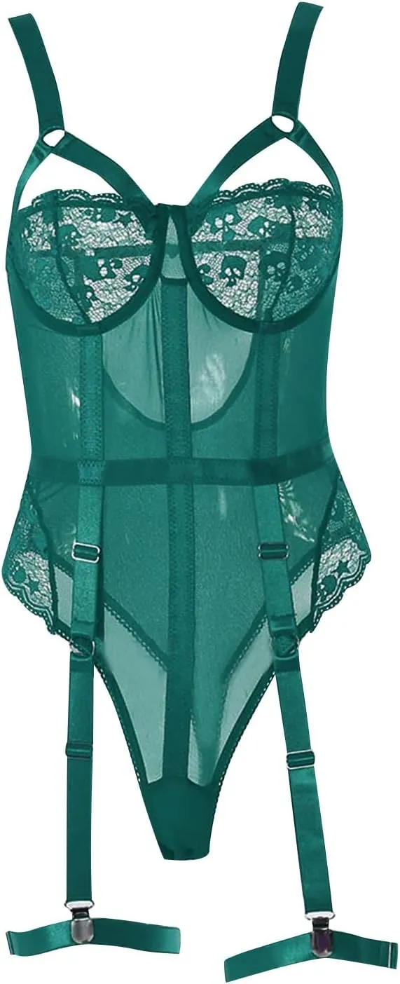 Lingerie for Women Sexy Slutty Ruffle 2 Piece Sleepwear Lingerie Push Up Teddy Lingerie Bodysuit