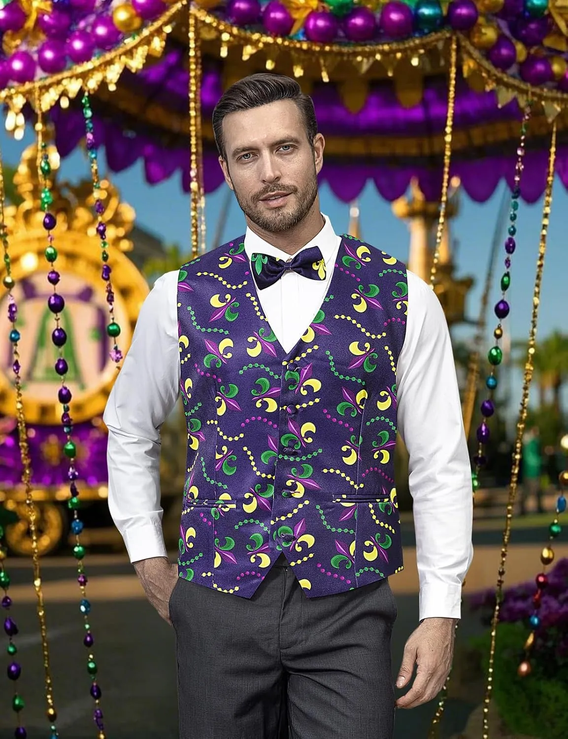 LINOCOUTON Men's Suit Vest with Bow Tie