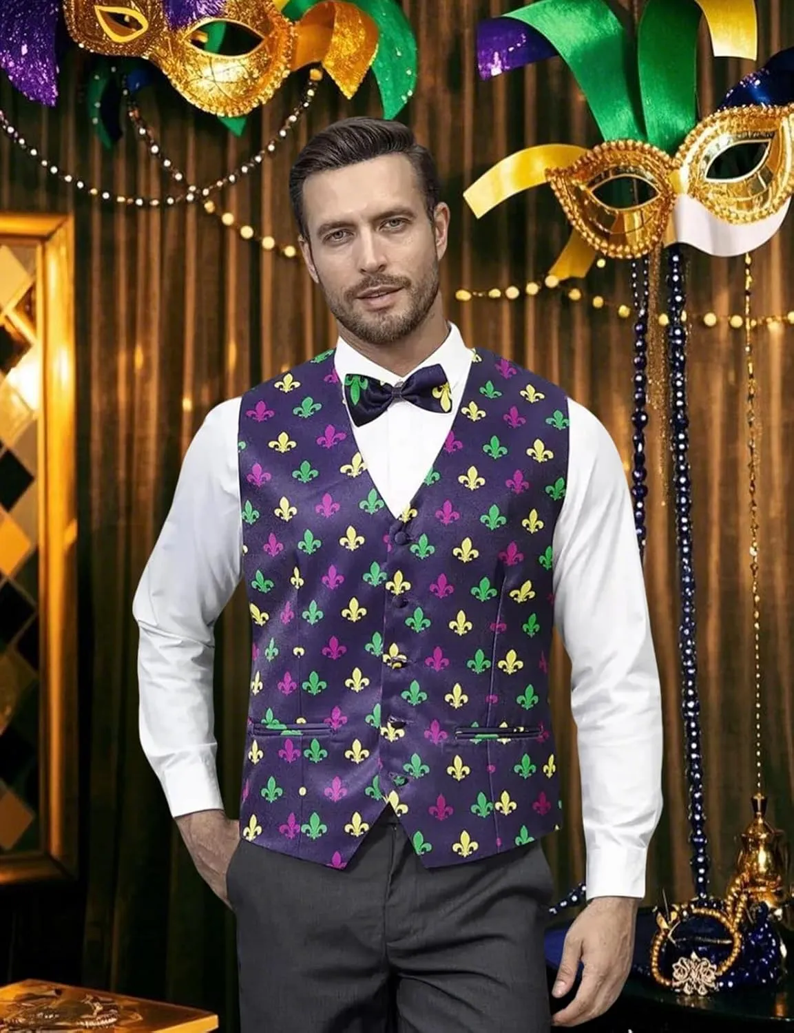 LINOCOUTON Men's Suit Vest with Bow Tie