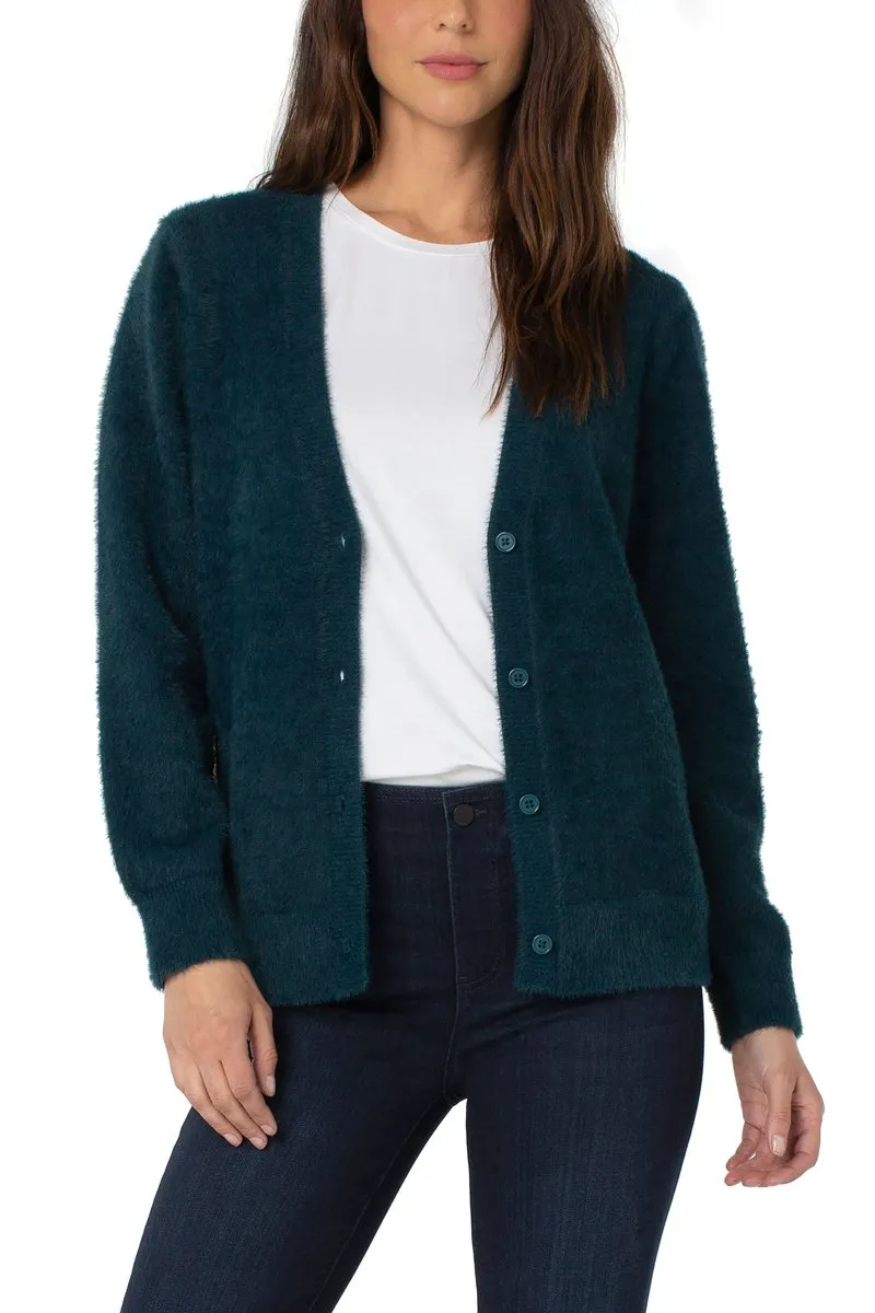 Liverpool Button Front Fuzzy Cardigan Sweater