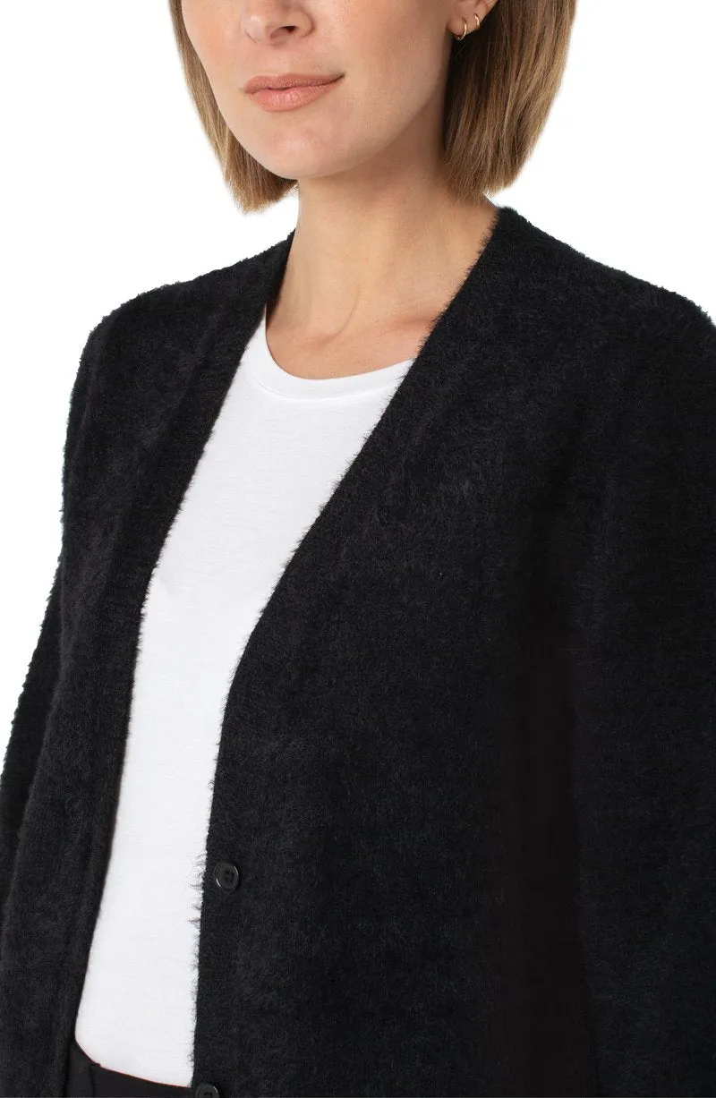 Liverpool Button Front Fuzzy Cardigan Sweater