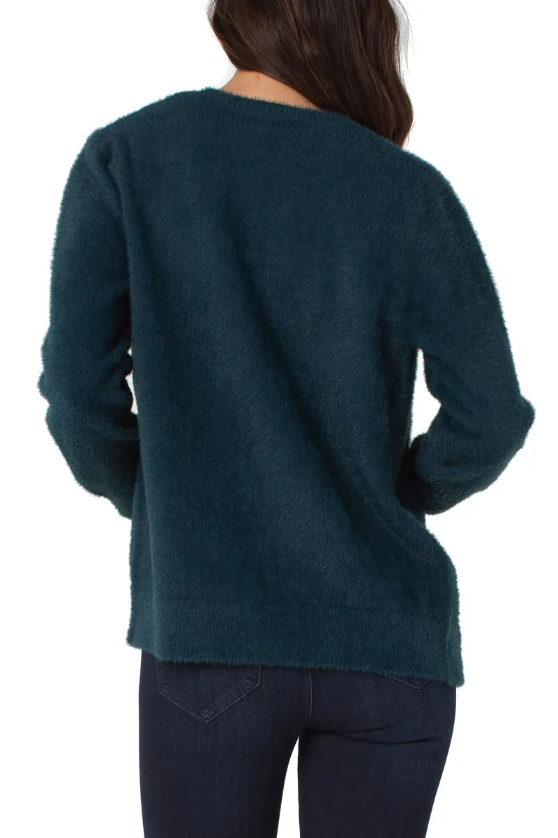 Liverpool Button Front Fuzzy Cardigan Sweater