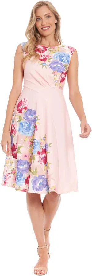 London Times Women's Extended Shoulder Asymm Seamed Flare Dress
