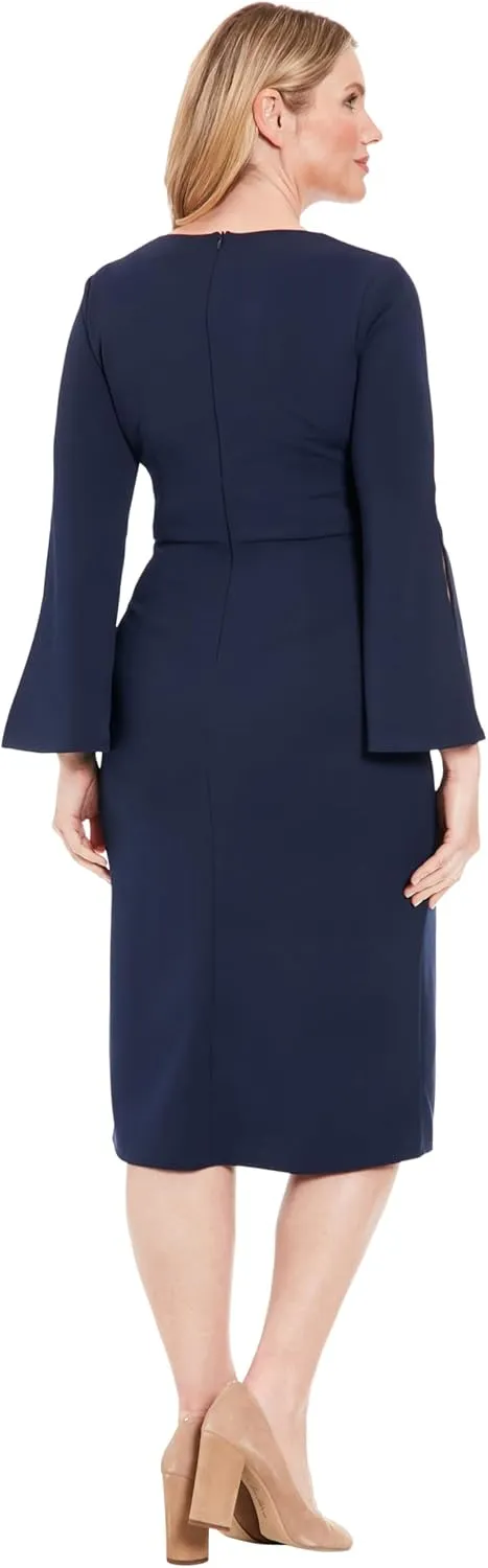 London Times Women's V-Neck Side Twist Flare SLV Sheath with Slit